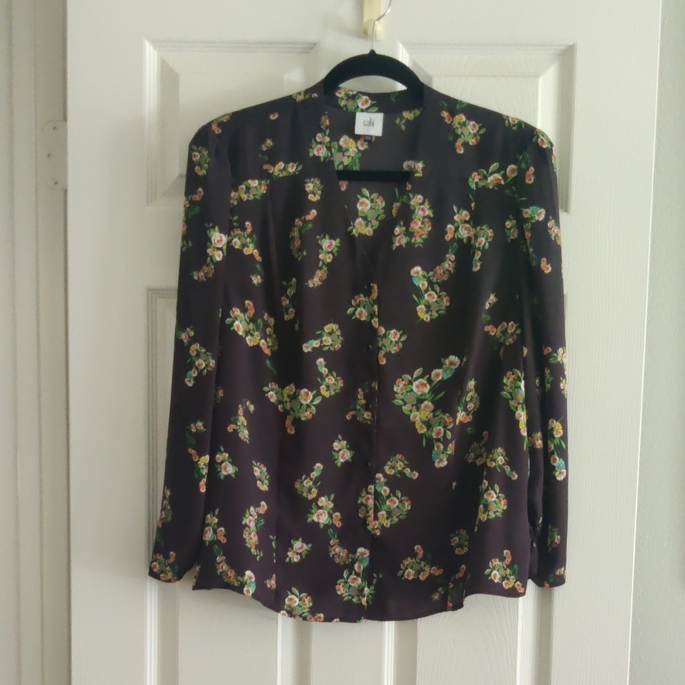 CAbi Dark Gray and Orange Mandarin Collar Blouse Size L